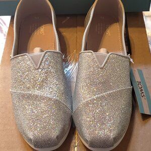Size 5 (Youth) - TOMS Classics Girls' Alpargata Shoes - SILVER IRIDESCENT - NEW